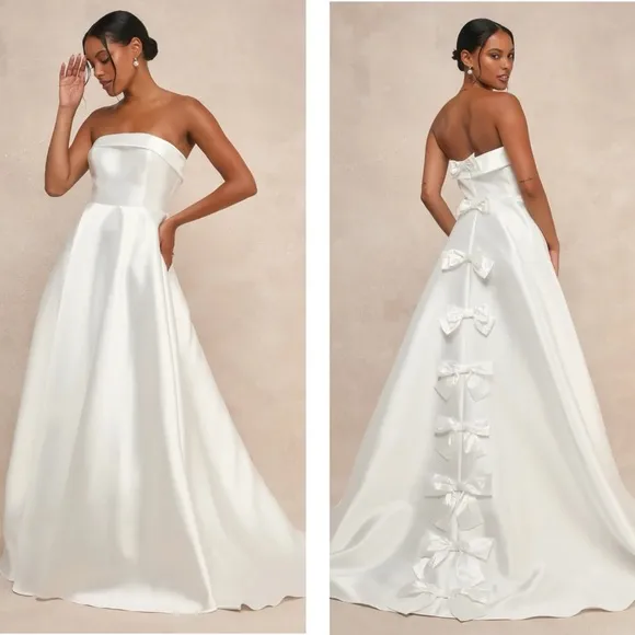 Lulus Your Beloved White Taffeta Bow Strapless A-Line Gown Size XS Wedding Dress - Image 2