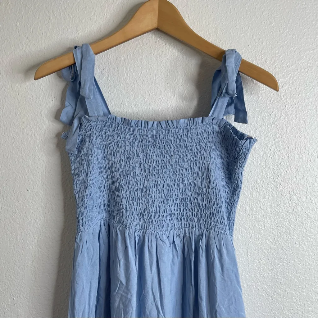 Lulus Looking Up Light Blue Smocked Tie-Strap Midi Dress Size Medium - Image 3