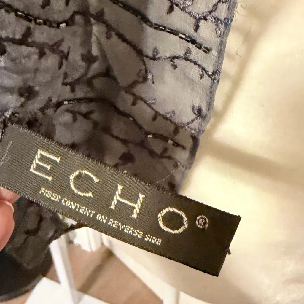 Whimsygoth fairy grunge Echo Charcoal blue Textured beaded Scarf Gray - Image 4