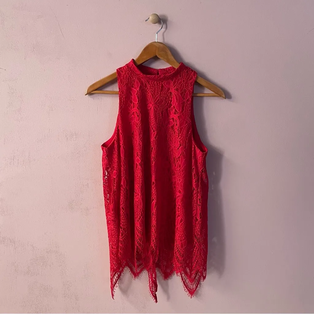Blue Rain Red Lacey Mock Neck Top Size M EUC - Image 11