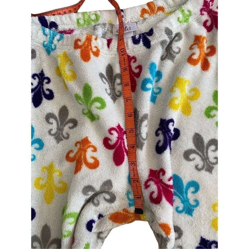 Fleur De Lis Fleece Pajama Pants Sleepwear Sleep Winter Fuzzy White - Image 8