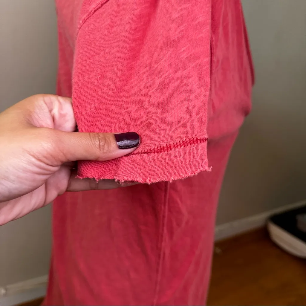 We The Free Phoebe Short Sleeve Tee Coral S FLAW Raw Edge Boho Layered Summer - Image 15