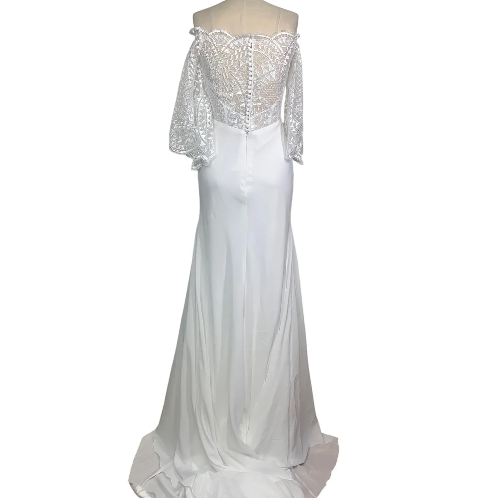 Wilderly Bride Violet Off the Shoulder Lace Deco Wedding Dress Size US 6 *Sample White - Image 8