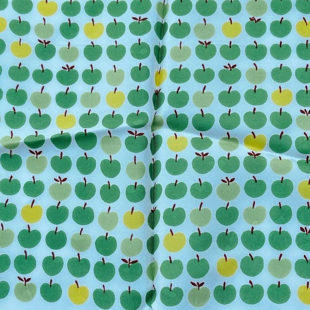 Vintage “ A Paris Scarf” 26” X 26” Apples print Japan hand rolled. Green - Image 3