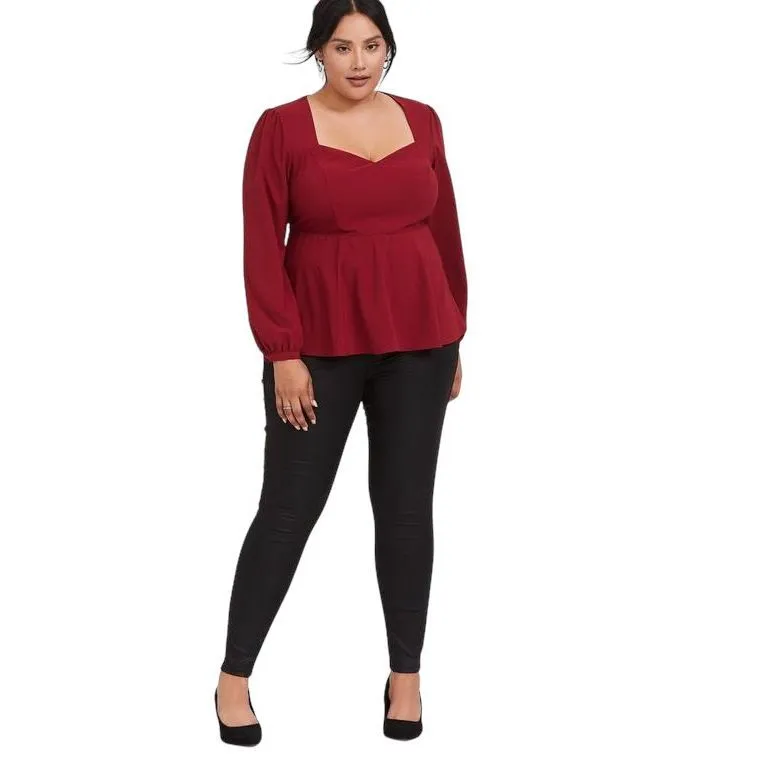 Torrid Plus Size 3X Top Peplum Crepe‎ Sweetheart Neck Top Red Keyhole Blouse 686 - Image 2