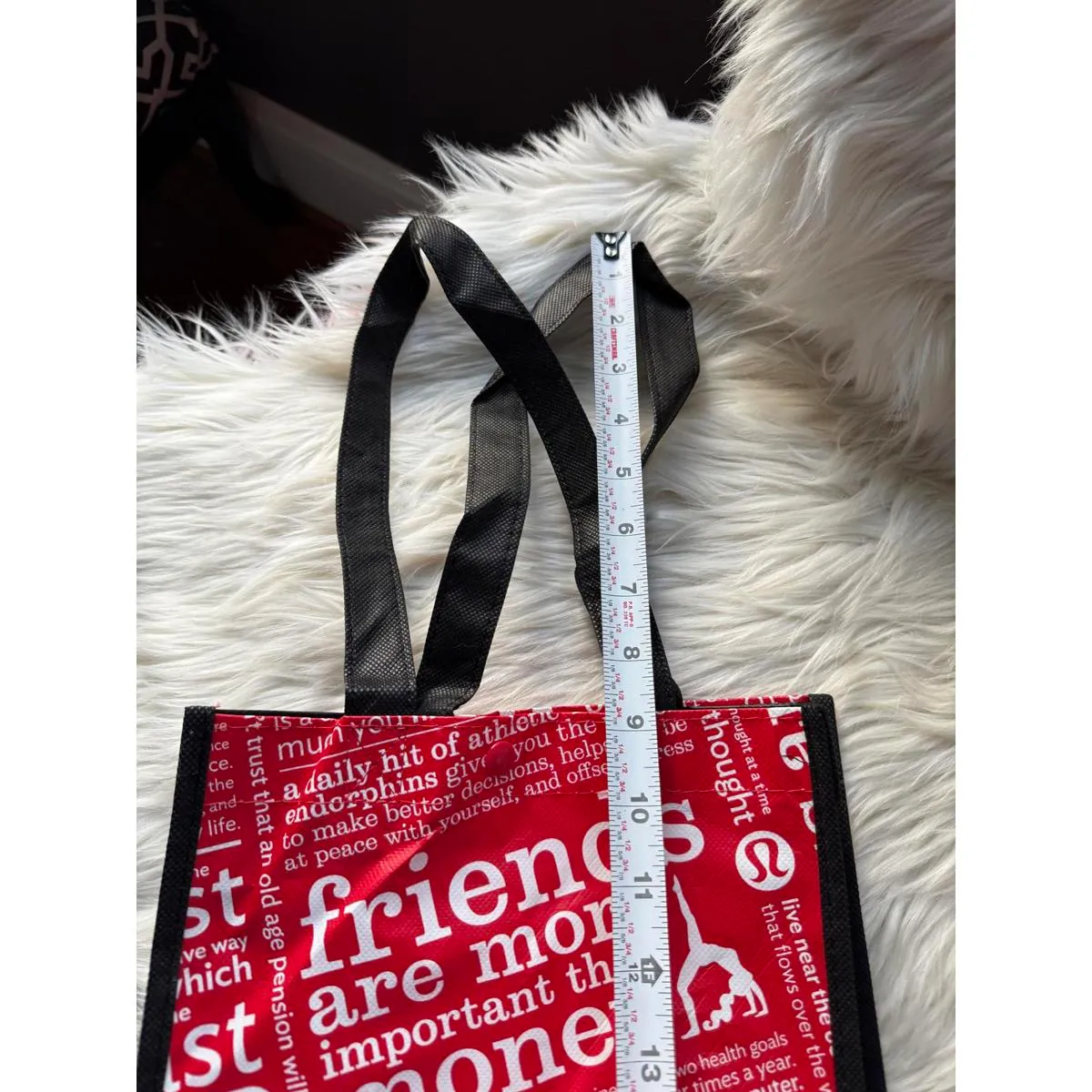 Red and White Lululemon Tote Bag with Black Handles - Image 4