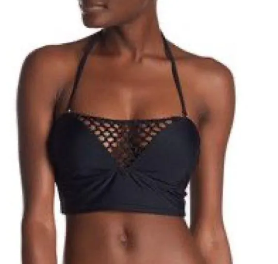 Raisins Bikini Swim Halter Top Anya Cropped Macrame Cami Black M NWT Boning - Image 1