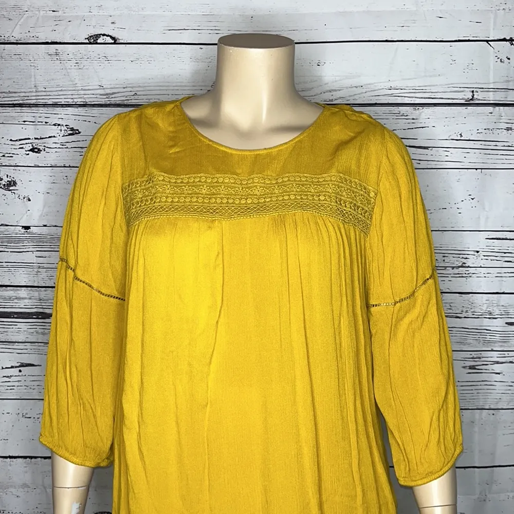 St. John’s Bay NWT Size XXL Exotic Honey Yellow Boho Crochet Lace Peasant Blouse - Image 2