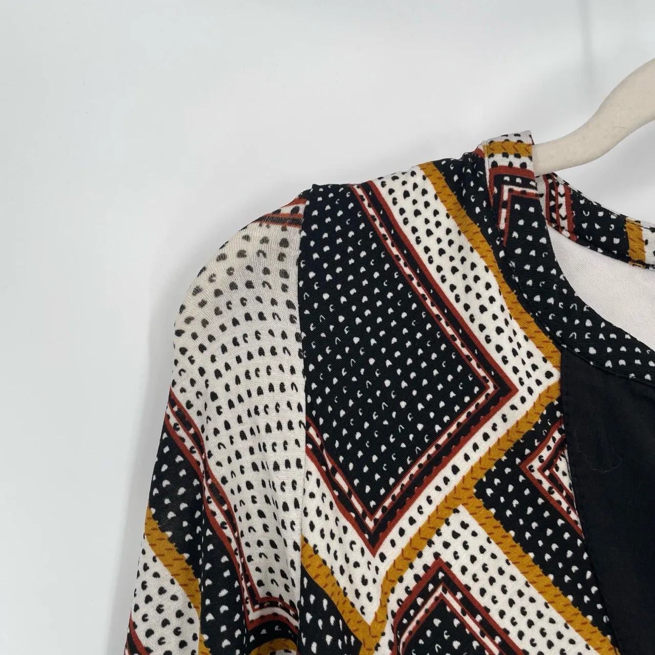 eShakti Women's Black Geometric Pattern Handkerchief Hem High Low Dress Size 0 - Image 3