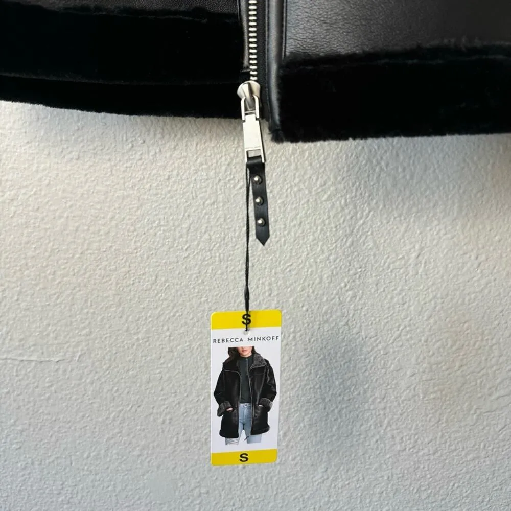 Rebecca Minkoff Faux Leather Faux Fur Lined Car Coat Size Small - Image 7