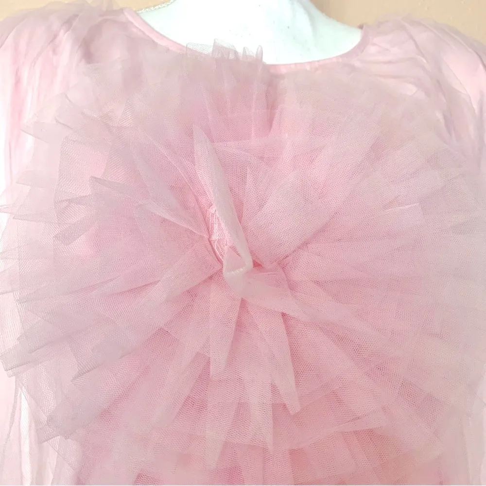 Express Light Pink Sleeveless Tulle Top with Floral Rosette Detail. - Image 3