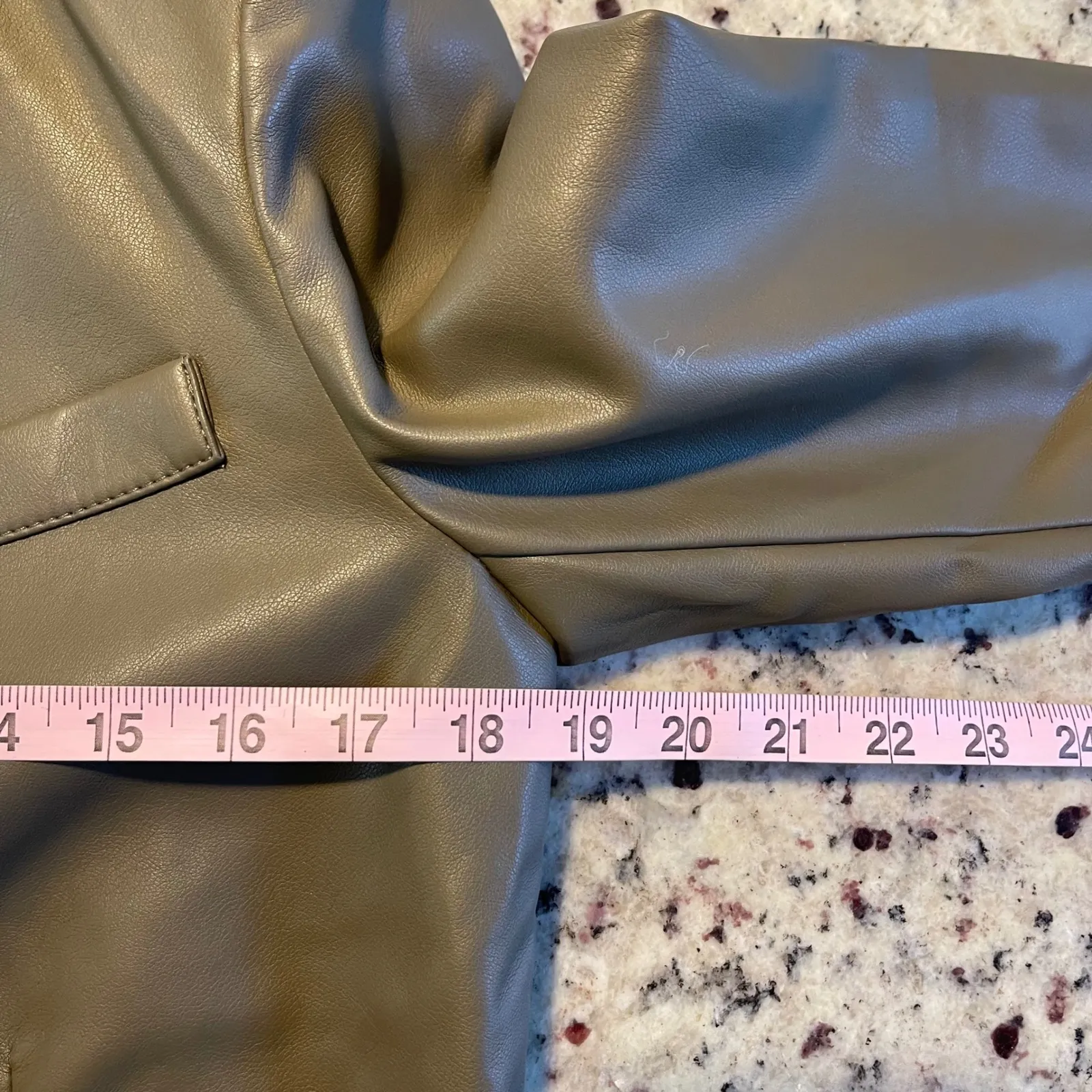 Avec Les Filles Cropped Faux Leather Blazer Taupe Green Single Button Women's S - Image 8