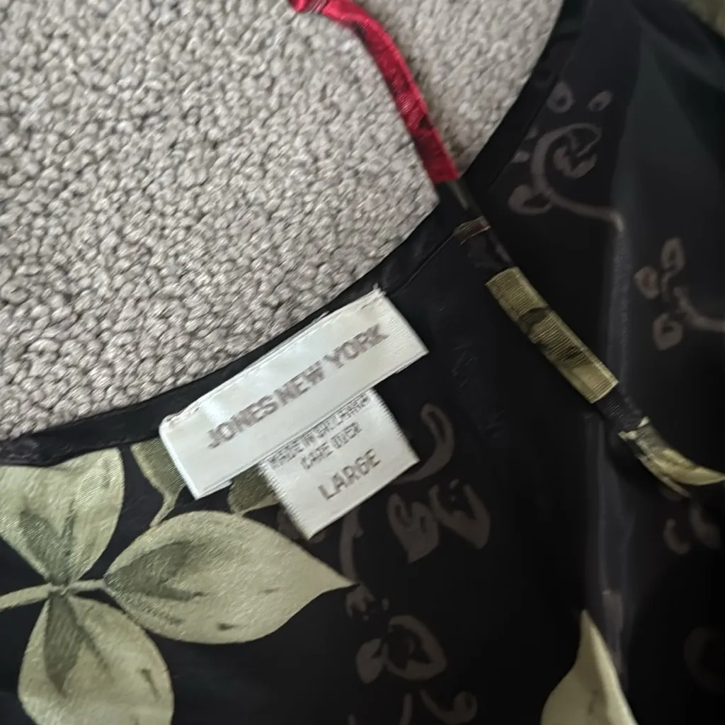 Jones New York Black Silk Essence Floral Midi Dress SIZE L - Image 3