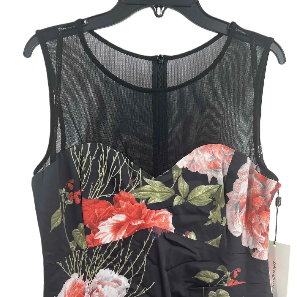 NWT Karen Millen Floral Satin Mesh Cocktail Wiggle Dress Womens Size US 10 - Image 4