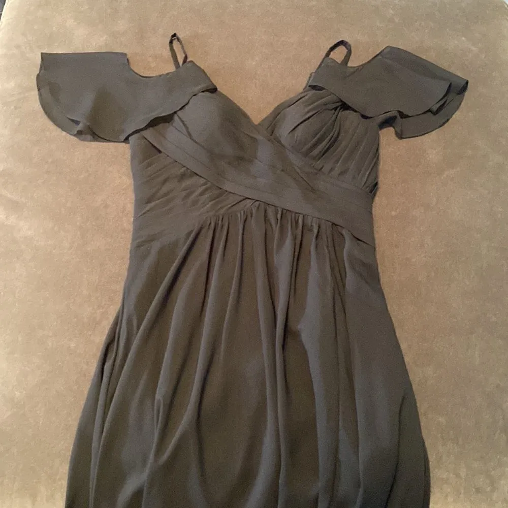 Women’s Black Full Length Cold Shoulder Chiffon Formal Dress Leg Slit Size 8 - Image 13