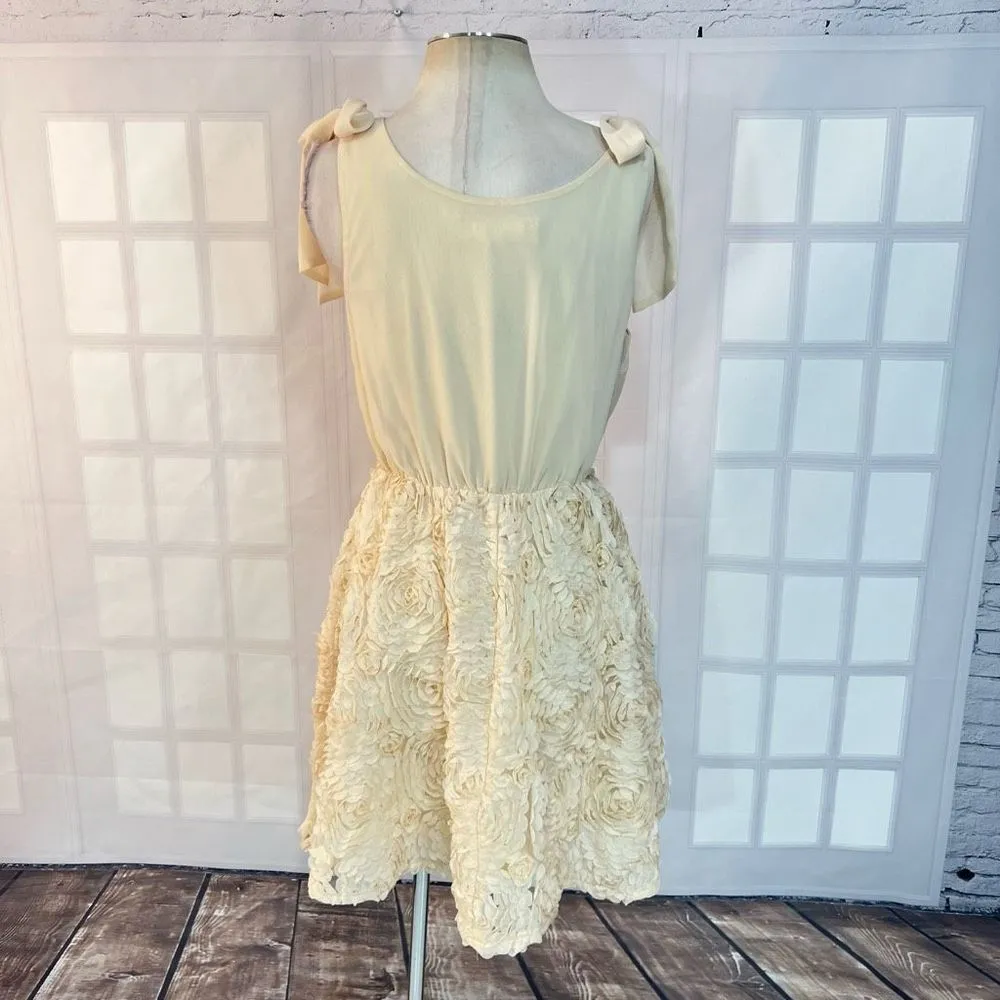 A’Reve vintage Anthropologie ivory blush 3D floral textured dress size large - Image 4