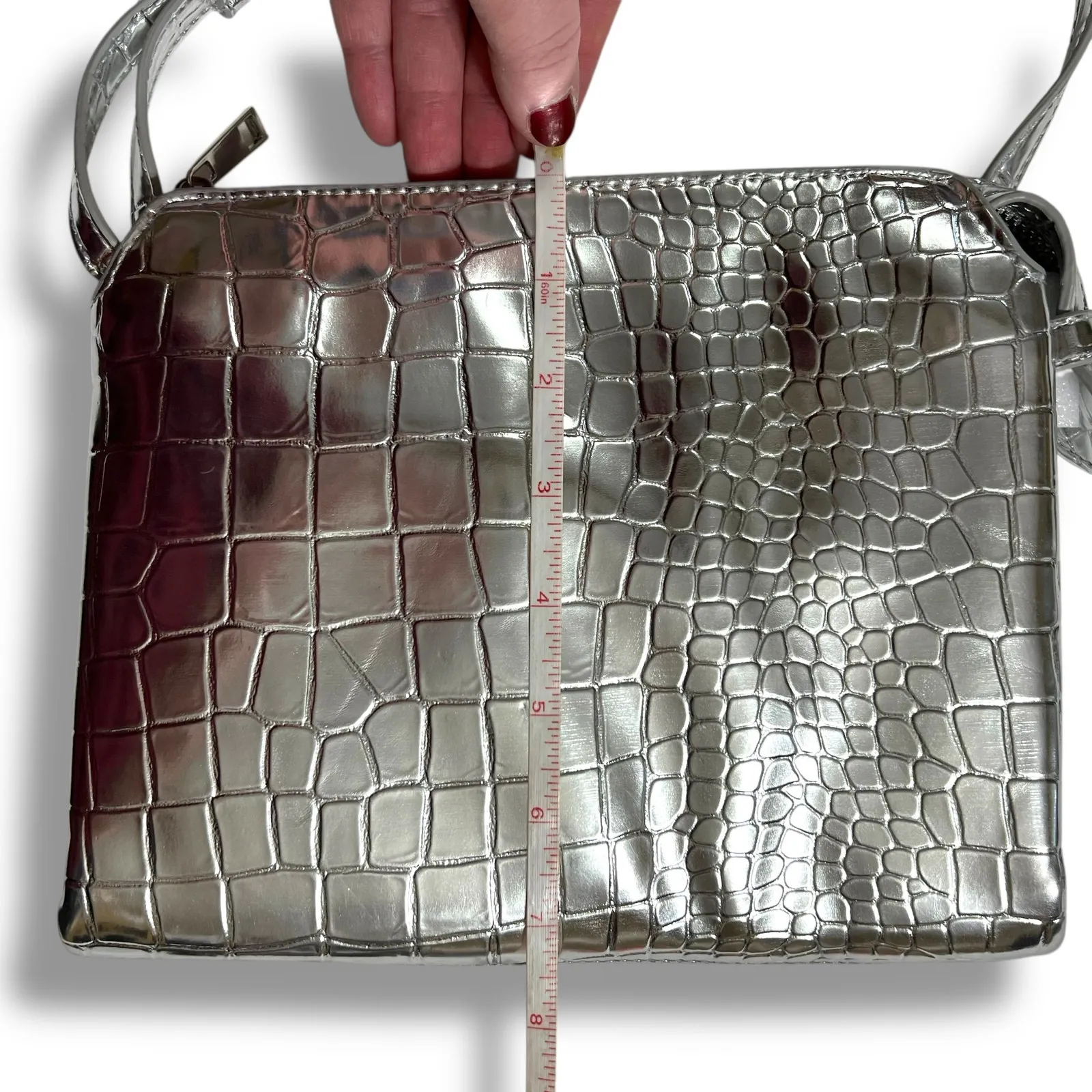 A New Day Womens Crossbody Purse Handbag Silver Faux Leather - Image 11