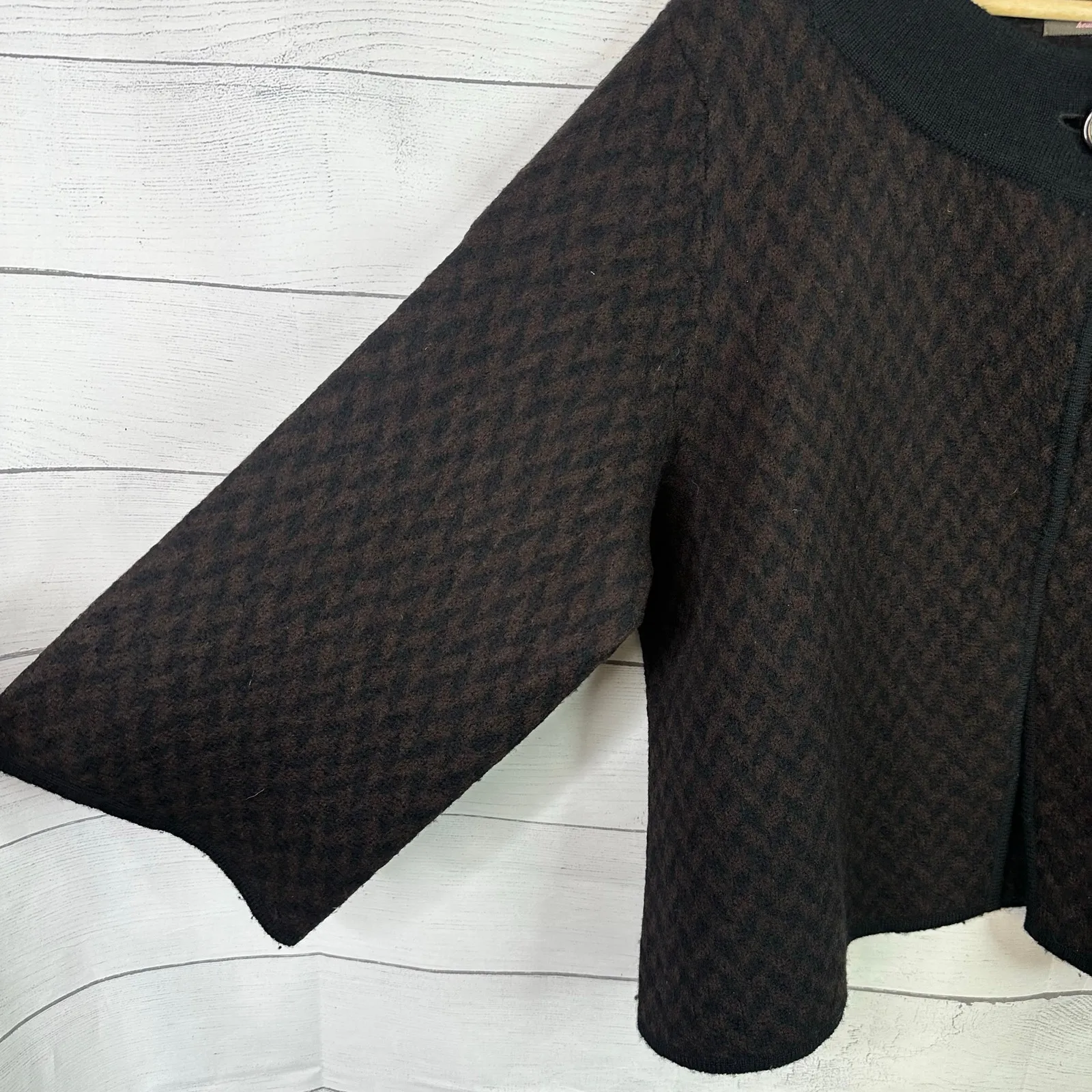Heather B Womens size 2X Wool Houndstooth Swing Cape Jacket Cardigan Black Brown - Image 5