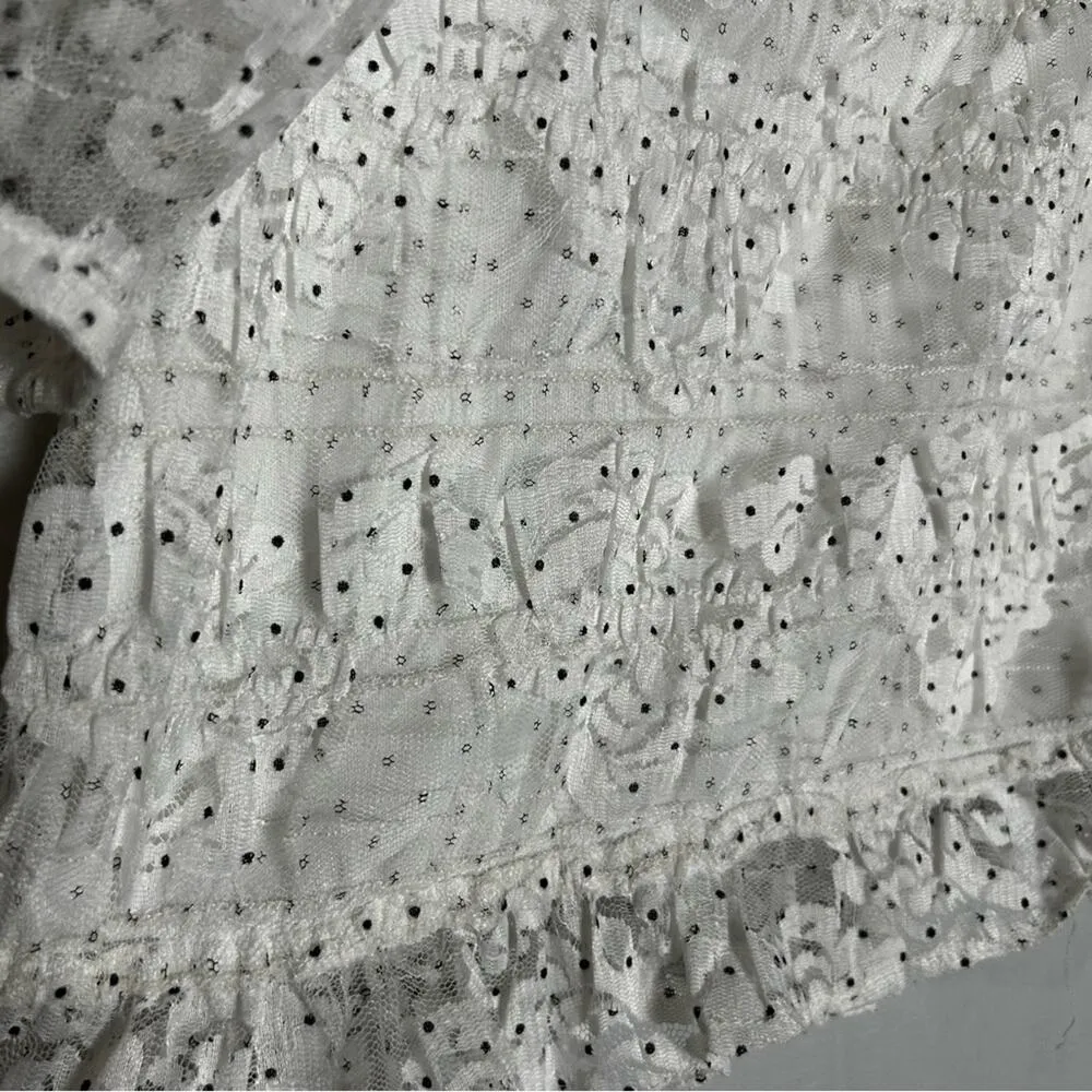 NSR White & Black Dotted Puff Sleeve Sheer Blouse Size Medium - Image 3
