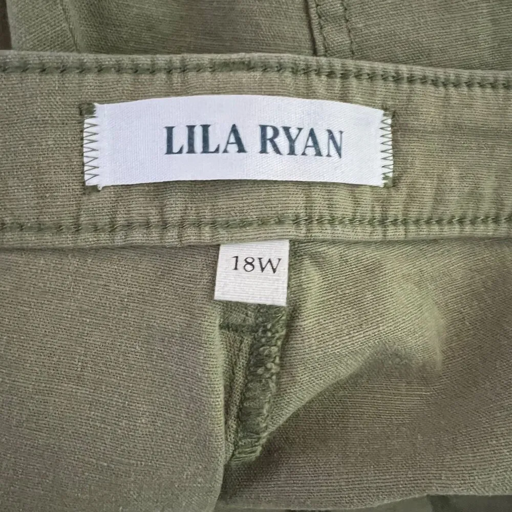 Lila Ryan Stretch Linen Pants Women's 18W Green Martina Straight Capri Ankle NWT - Image 3