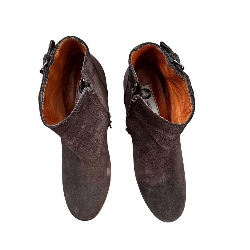 Lanvin Women’s Suede Zip Wedge Ankle Boots Size 38 Brown - Image 5