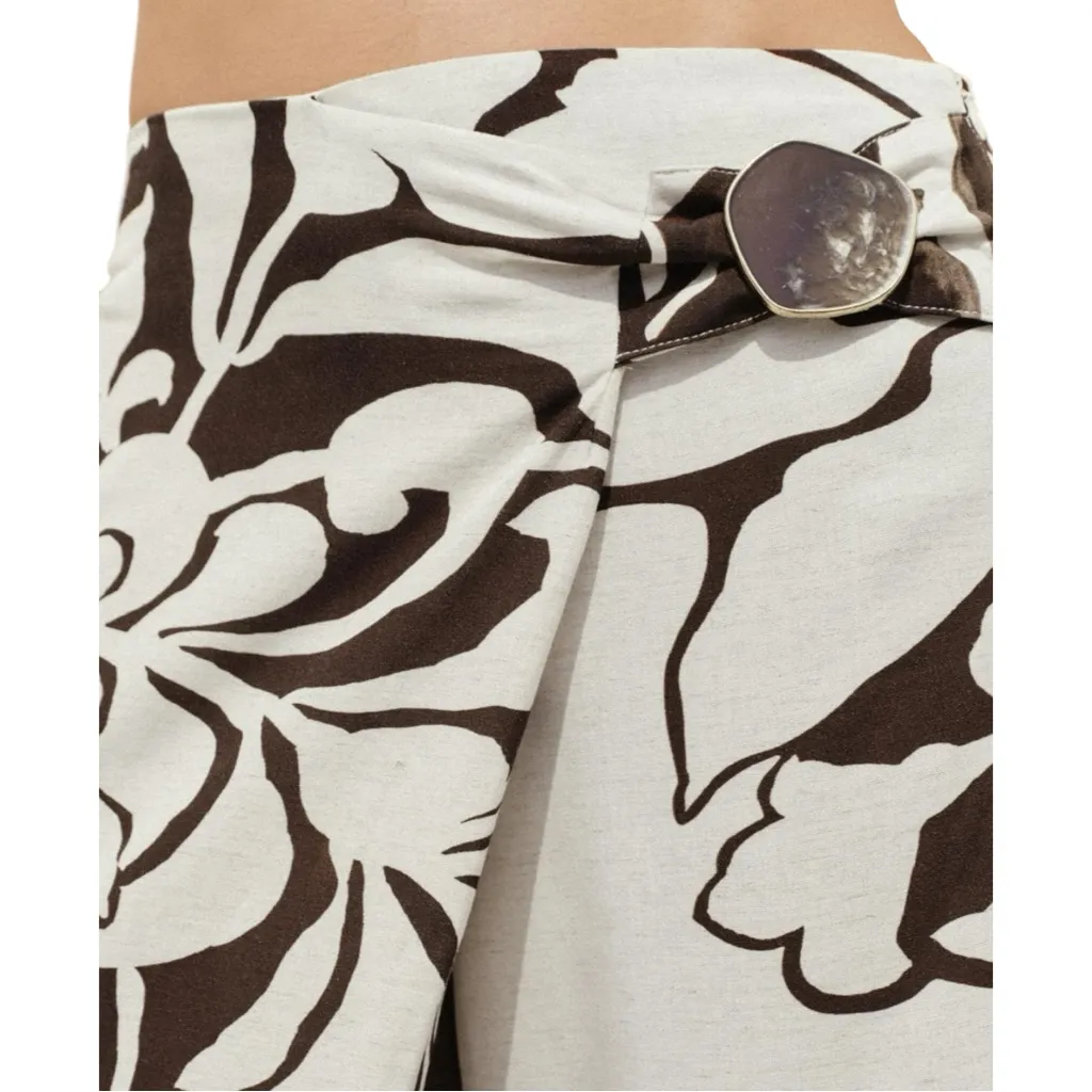 Zara Floral Wrap Pants Cropped Brown Cream XS Bohemian - Image 9