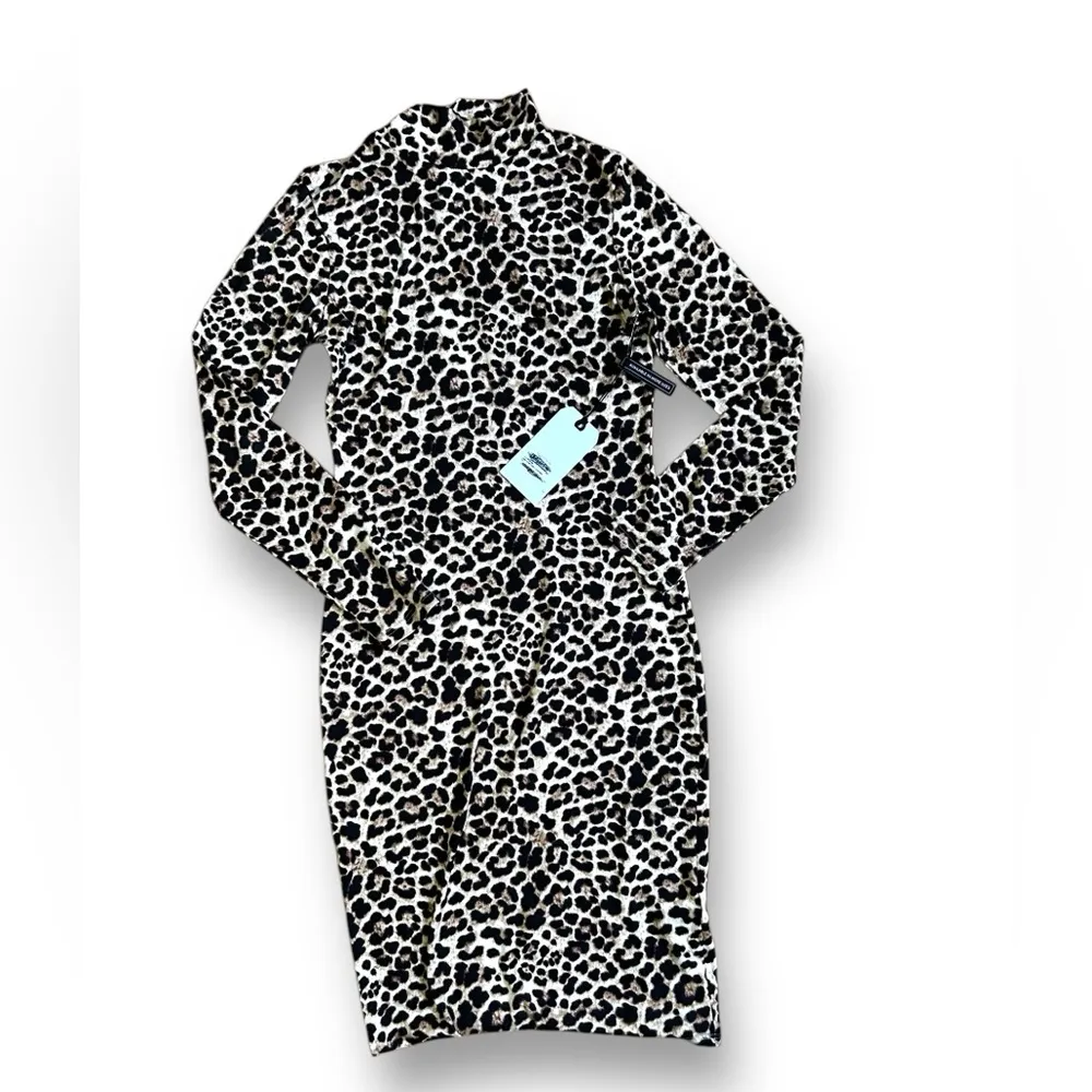 Leith Leopard Print Mock Neck Long Sleeve Bodycon Dress Tan Concord SZ XS - Image 2