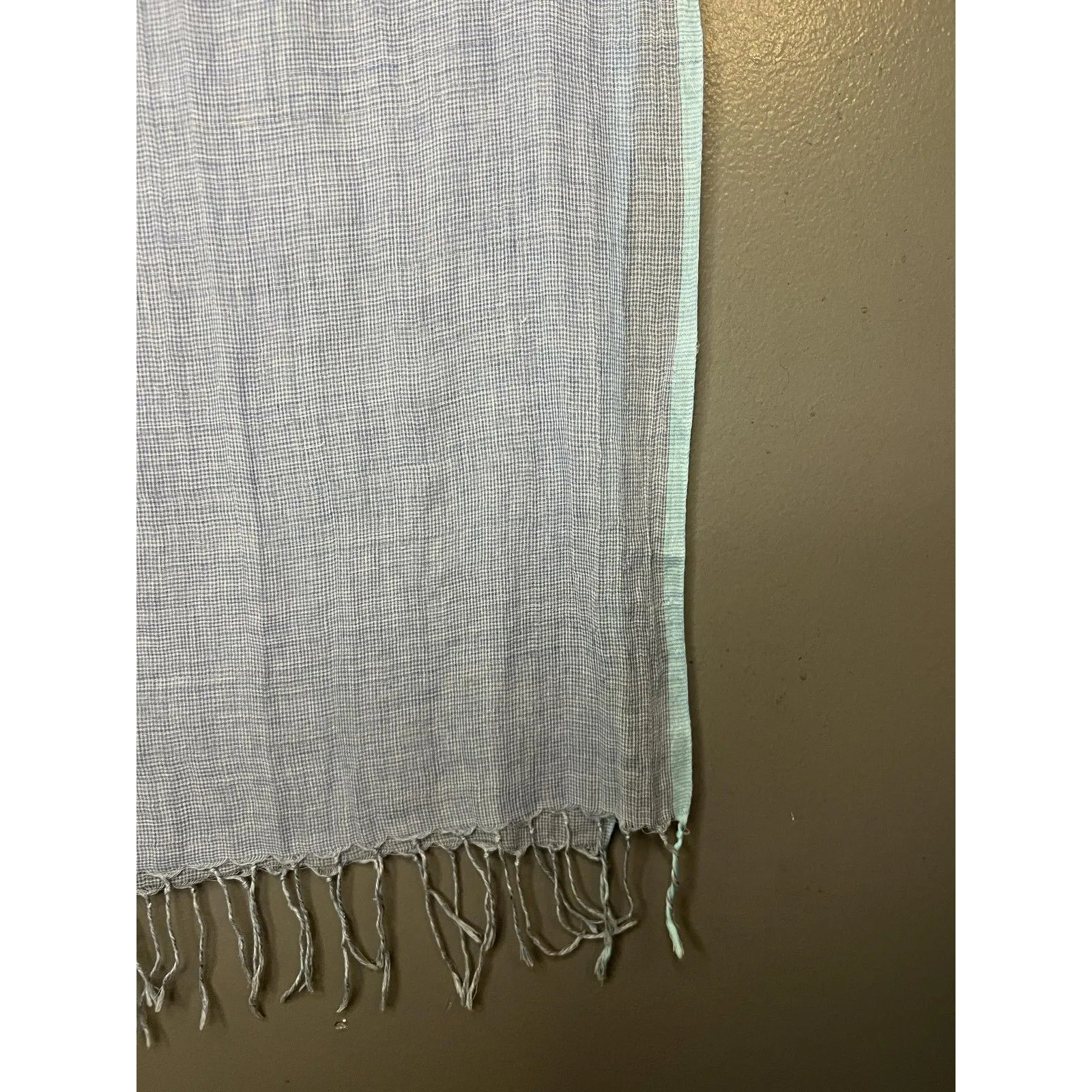 Gamut Scarf Womens One Size Lightweight Blue Gauze Fringe Wrap Aqua Yellow Trim - Image 7