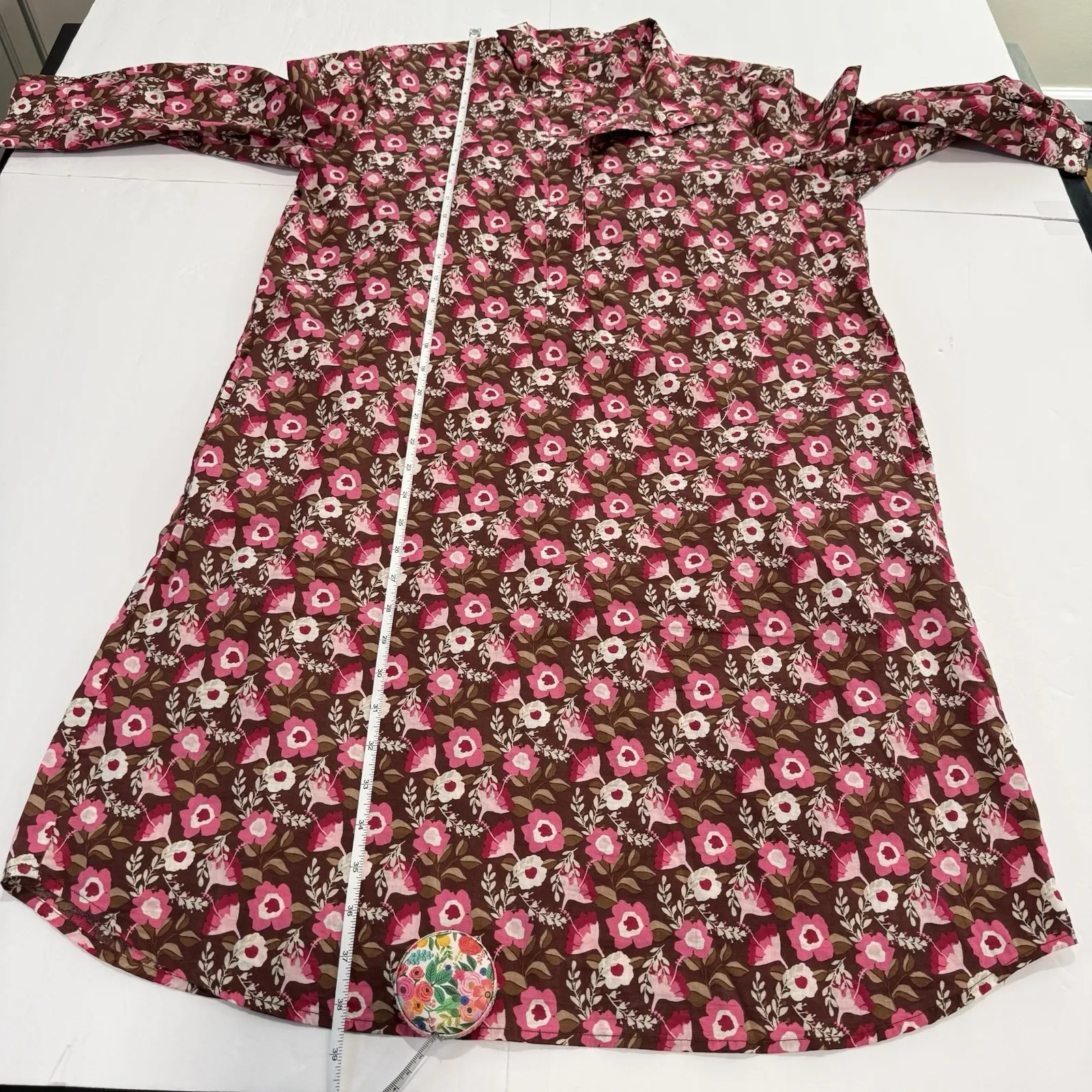 J.McLaughlin Pink Mountain Floral Berlin Cotton Shirt Dress Pockets Size MEDIUM - Image 9