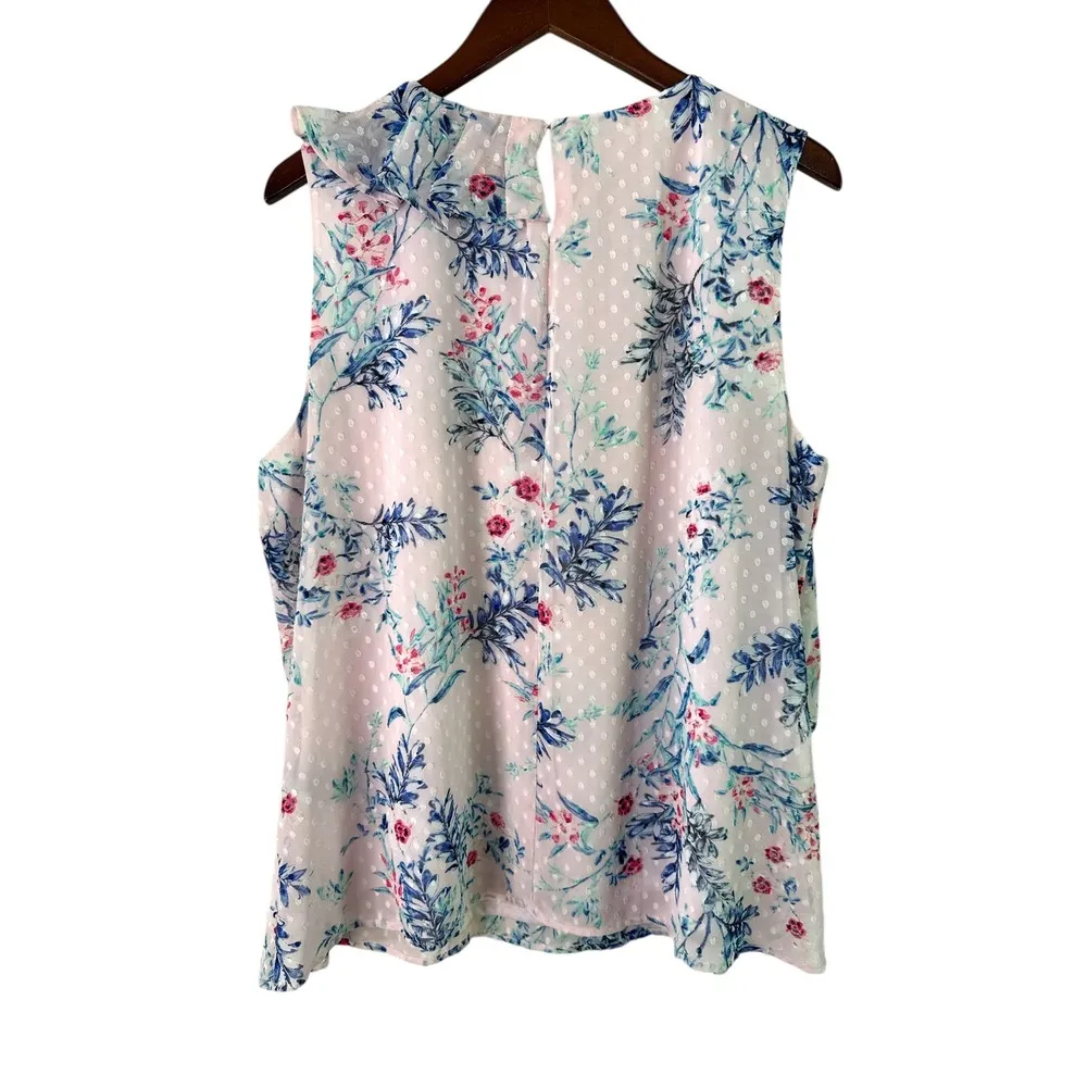 Liz Claiborne Floral Ruffle Sleeveless Blouse Career Top XL - Image 5