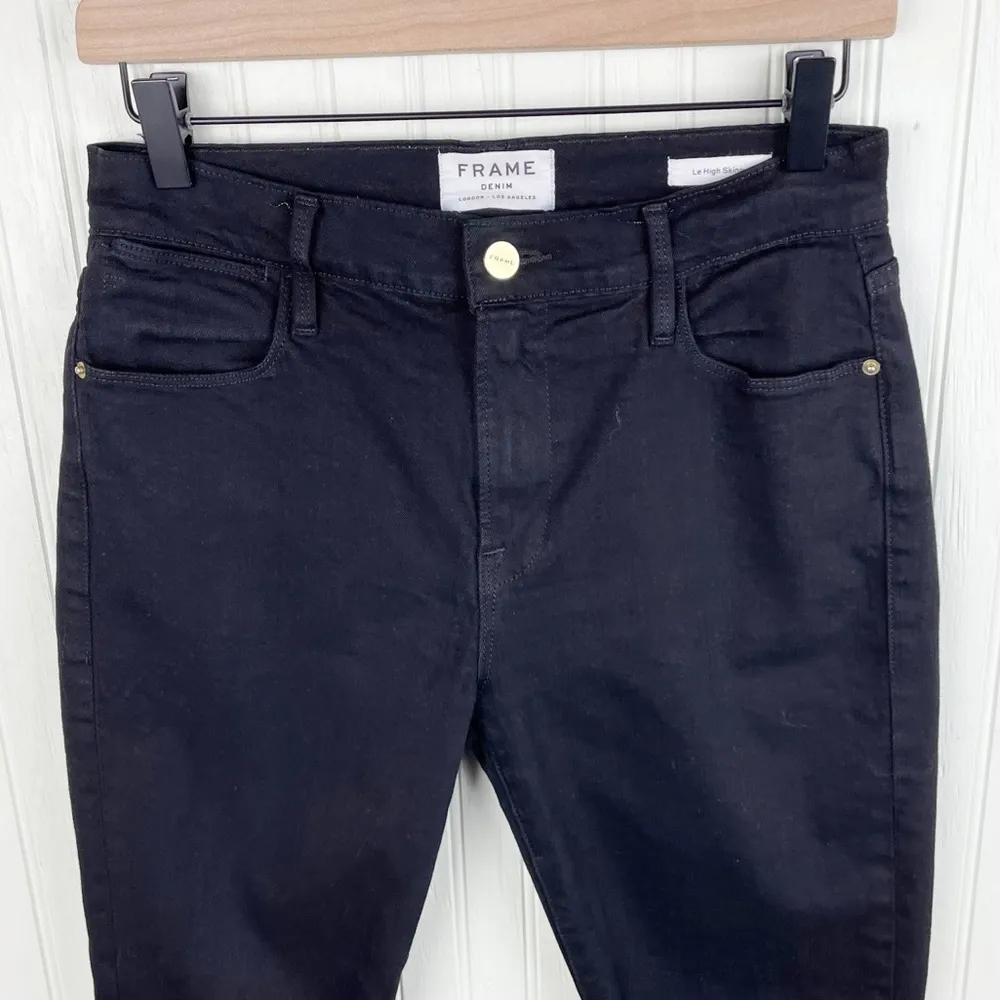 Frame Denim Le High Skinny Jeans in Film Noir Black Distressed Step Hem Size 27 - Image 3