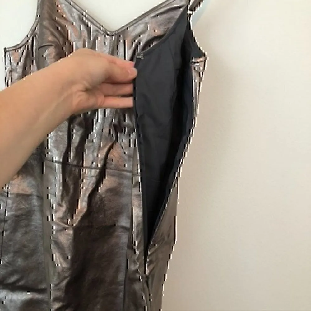 NEW NWT 1.STATE Spaghetti Strap Metallic Slip Dress Silver Vegan Faux Leather 2 - Image 11