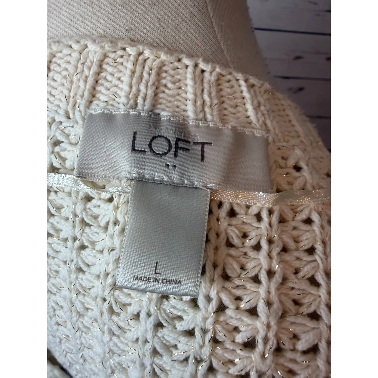 Ann Taylor Loft Knit Sweater size Large Womens Poncho Lagenlook gold Metallic - Image 2