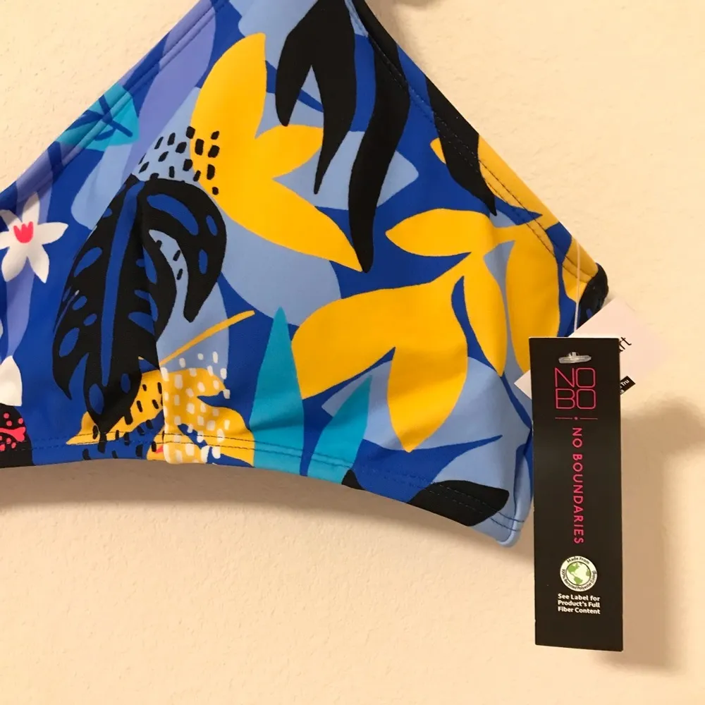 NWT Bikini top by No Boundaries floral flowers tropical hibiscus XL blue - Image 3
