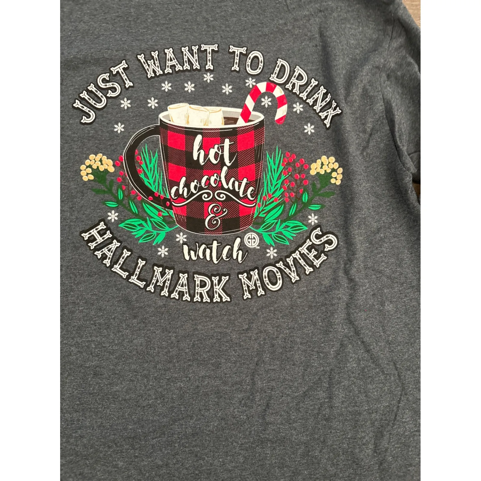 Womens Hot Chocolate Hallmark Movies Long Sleeve T Shirt Size M NWOT Gray - Image 3