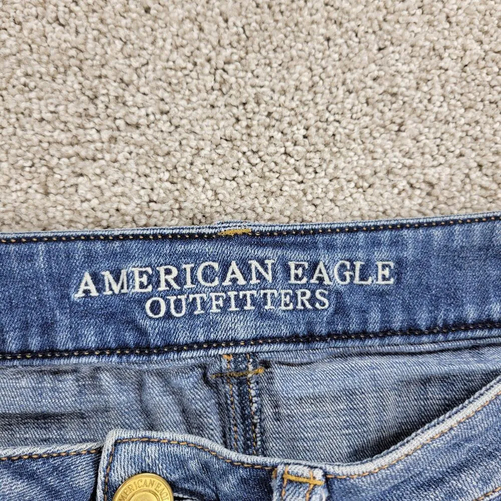 American Eagle Women Cutoff  Jean Shorts 4 Blue Stretch Denim Floral Embroidered - Image 10