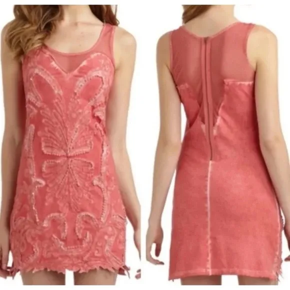 Free People Ice Ice Baby Embellished Sleeveless Mini Dress in Pink Lemonade L - Image 2