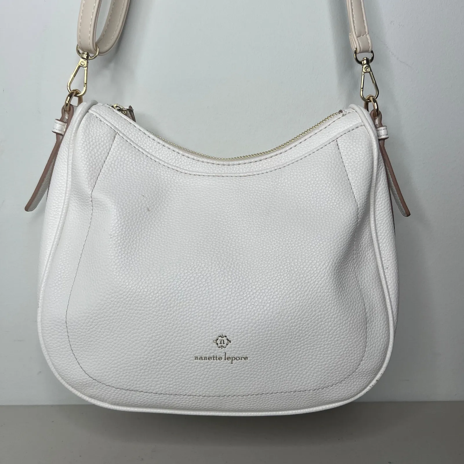 Nanette Lepore White Pebbled Crescent Crossbody Bag - Image 2