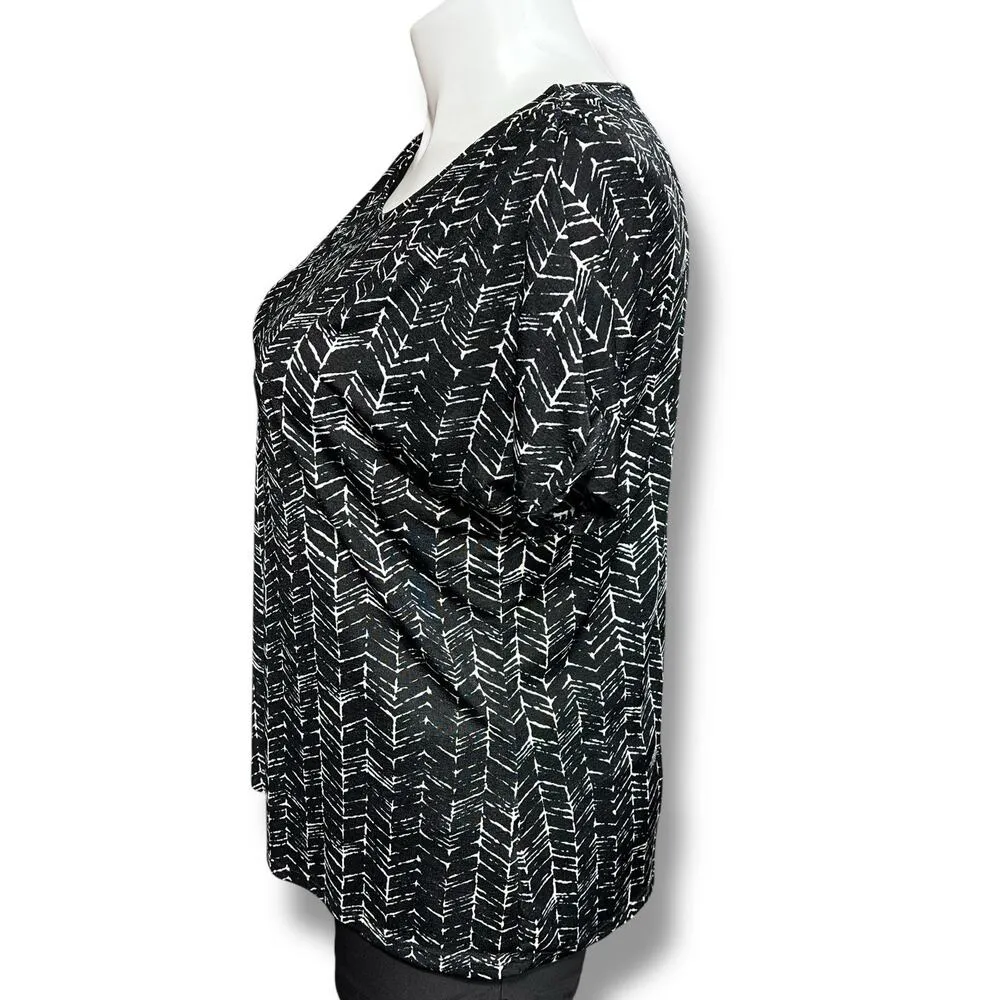 Jaclyn Smith Womens Blouse Top Shirt Pullover Short Sleeve Stretch Black White - Image 4