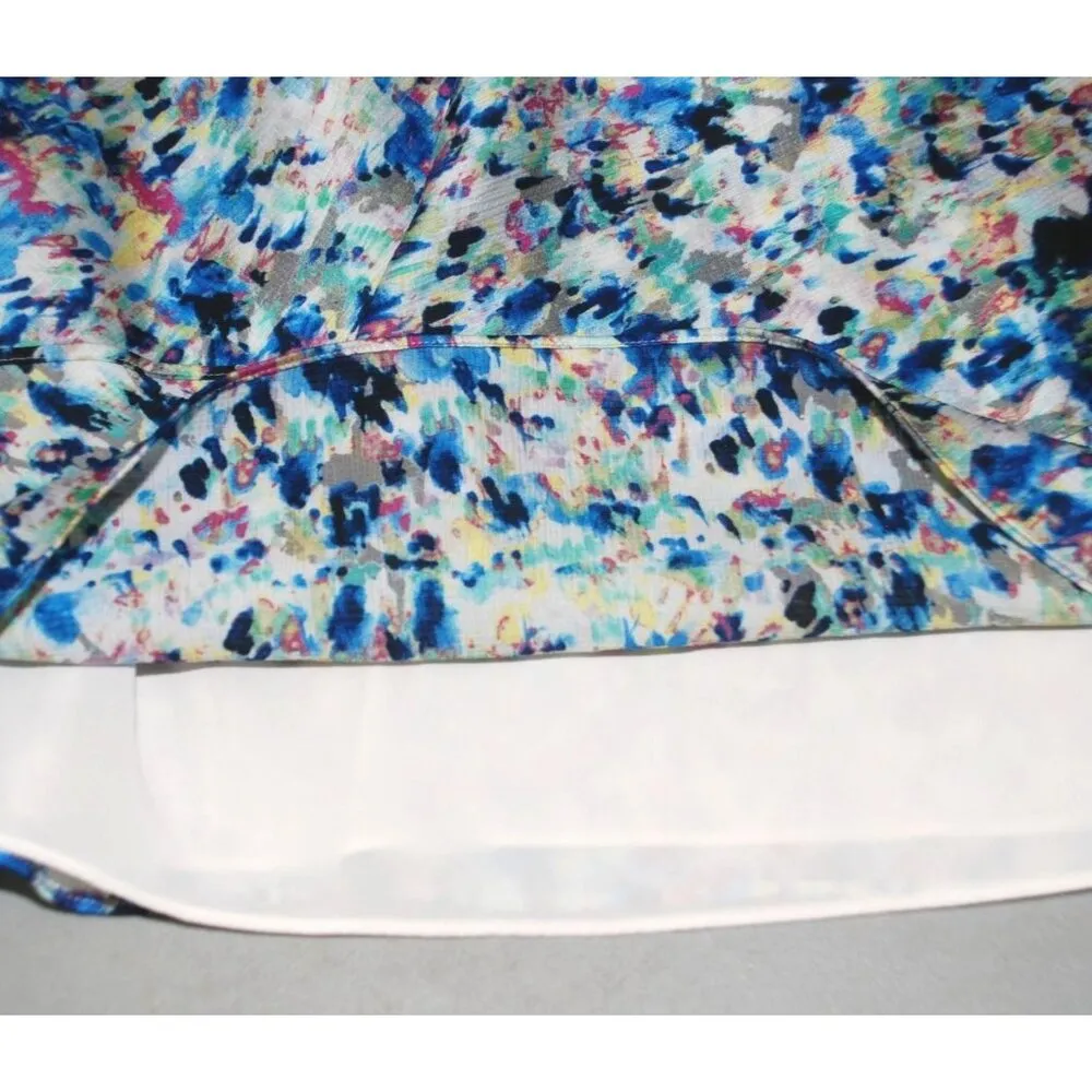 Ann Taylor Blue Ladies Sleeveless Blouse Top Size 10 Ruffle Side Zipper V-Neck - Image 9