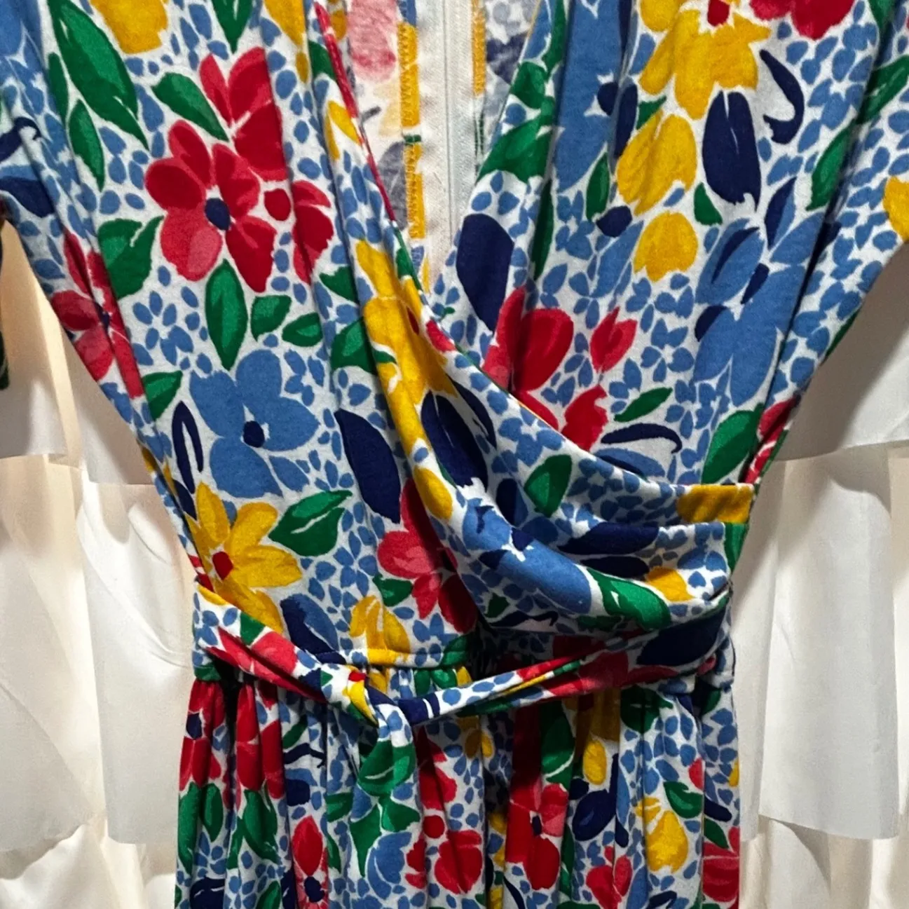 Vintage Gary Boyer‎ Collections Floral Dress Size 14 Short Sleeve Belted Midi - Image 3