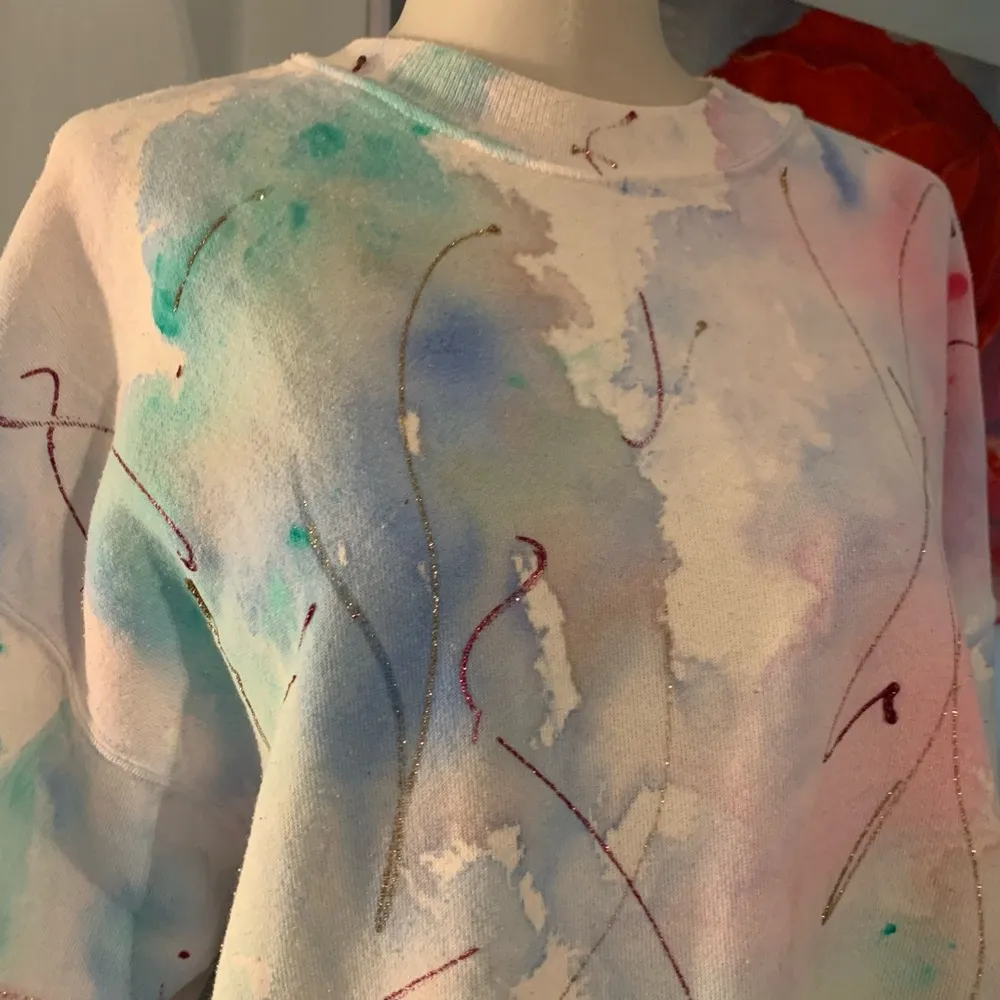 Vtg Hanes Custom Tie Dye Crewneck Sweatshirt Dye Art Watercolor Vintage L XL - Image 2