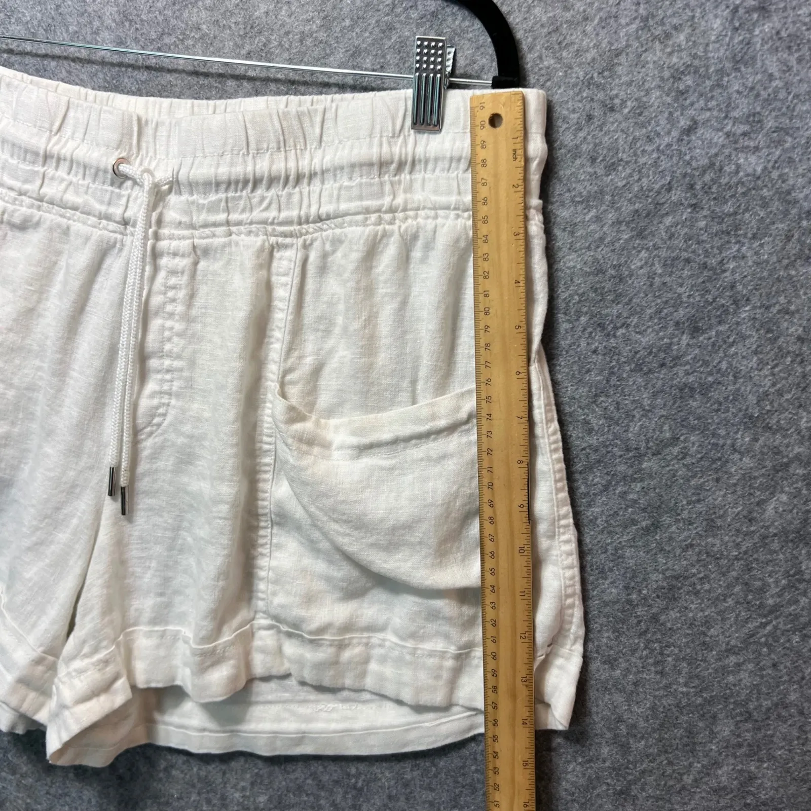 Athleta‎ Cabo Linen 4" Shorts White Drawstring Pockets Women's Size 16 - Image 3