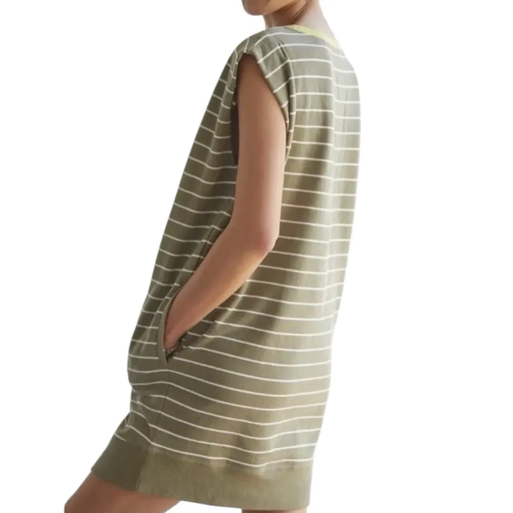 Daily Practice Anthropologie Green Striped Fleece Lined Sweatshirt Dress Medium - Image 2