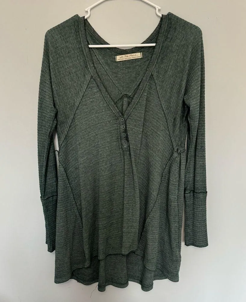 Free People We The Free People Citrine Green Thermal Swing Henley Top Tunic - Image 2