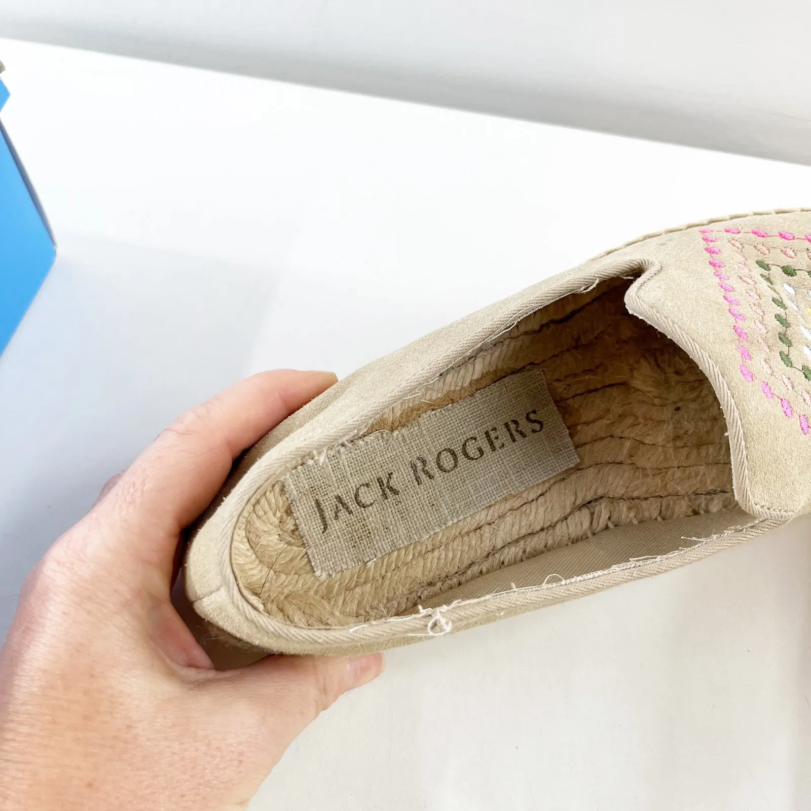 Jack Rogers Luna Suede Embroidery Slip On Flat Espadrilles Shoes Sand 7.5 - Image 6