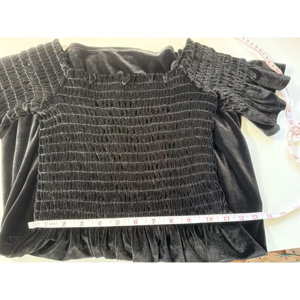 URBAN OUTFITTERS Black Velvet Smocked‎ Square Neck Flutter Sleeve Mini Dress XS - Image 6