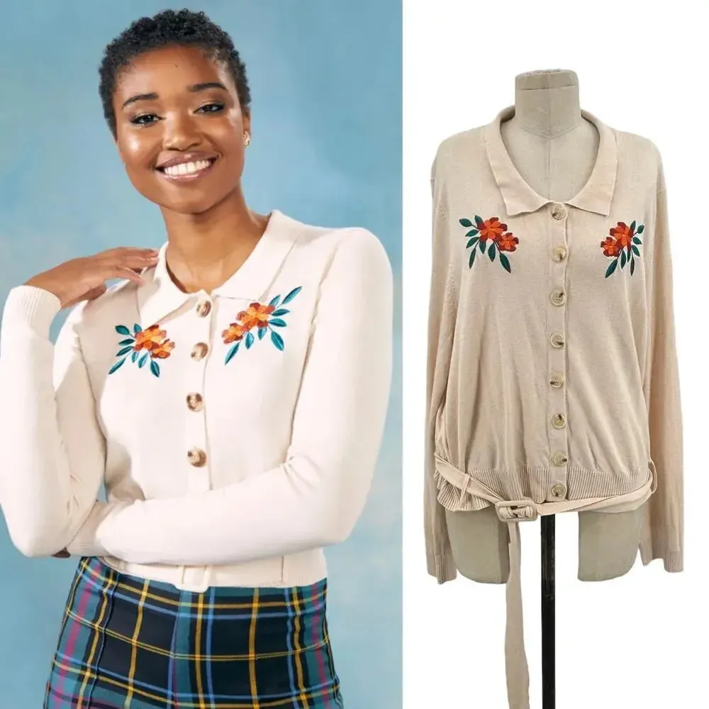 ModCloth x Collectif Blooms of Paradise‎ Cardigan Floral Belted Size US 16 - Image 2