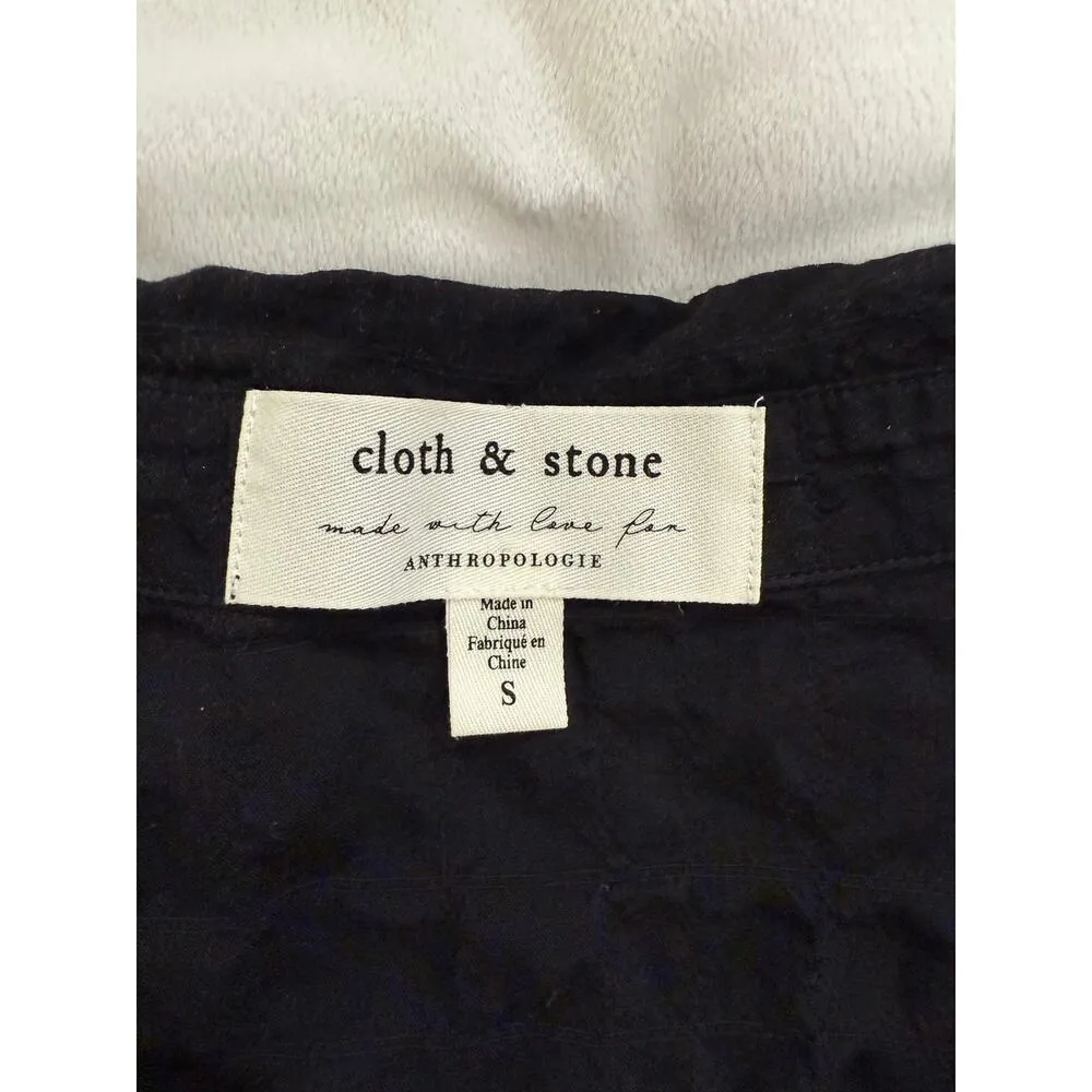 Cloth & Stone by Anthropologie Short Sleeve Crinkle Tie Front Top Black Small - Image 7