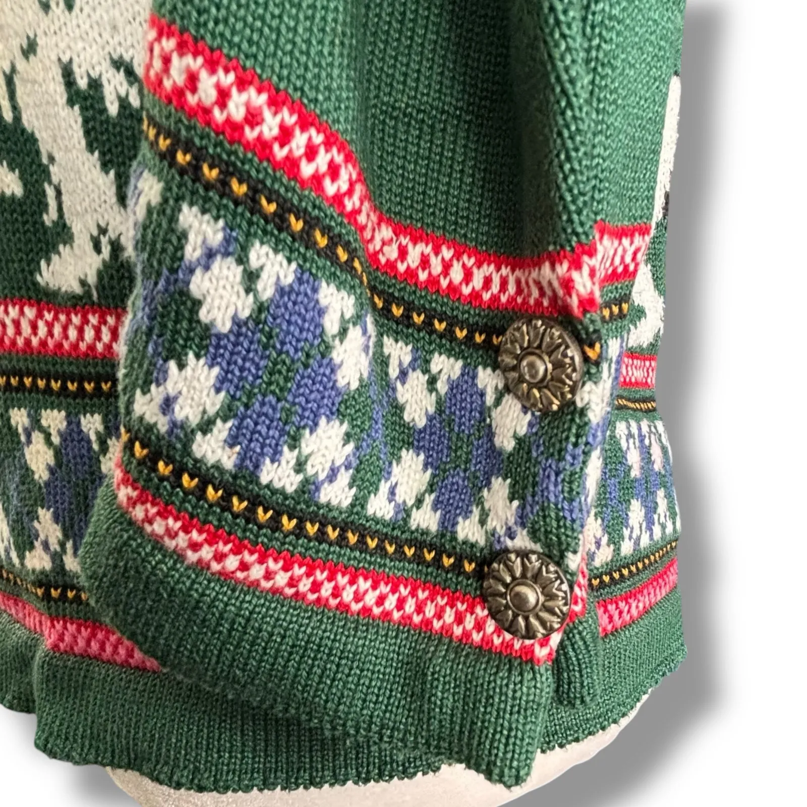 Vintage 90s Hunter Green Knit Sweater
Red Birds Dogs Fair Isle USA English Manor - Image 6